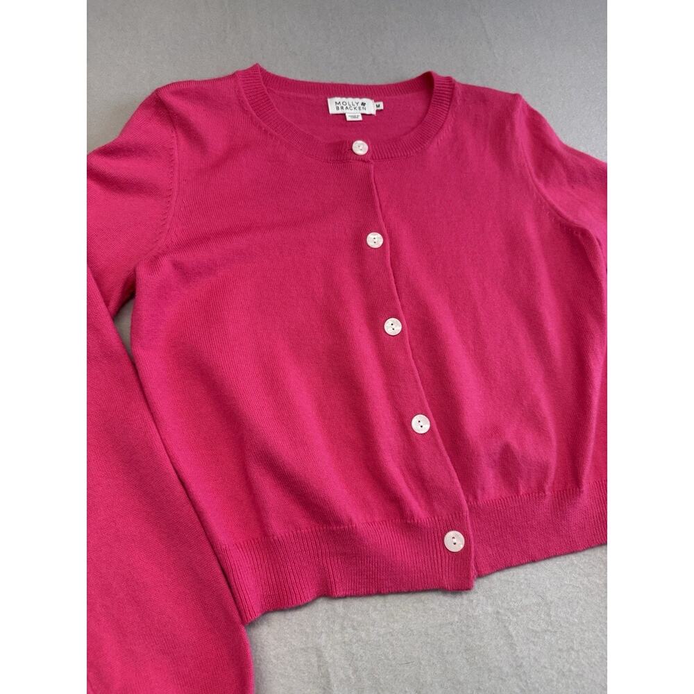 Molly Bracken Hot Pink Button Crop Long Sleeve Sweater Cardigan Medium - Picture 3 of 10